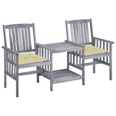 Chaises de jardin avec table à thé et coussins Acacia solide