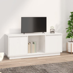 Meuble TV Blanc 110,5x35x44 cm Bois de pin massif