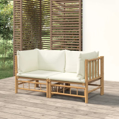 Canapés d'angle de jardin avec coussins blanc crème 2pcs bambou