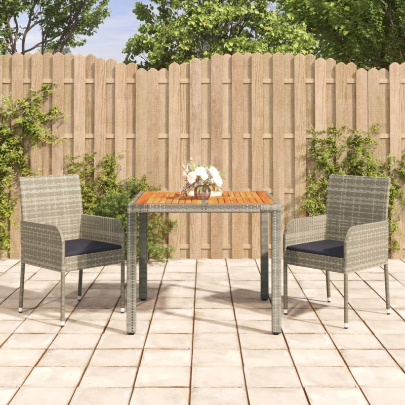 Ensemble à manger de jardin 3 pcs coussins gris résine tressée Ensemble à manger de jardin 3 pcs coussins gris résine tressée