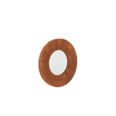 Miroir rond bord en cuir