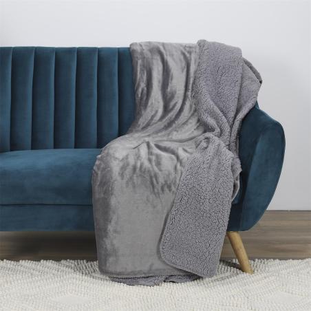 Plaid flanelle Sherpa gris - 140x200 cm