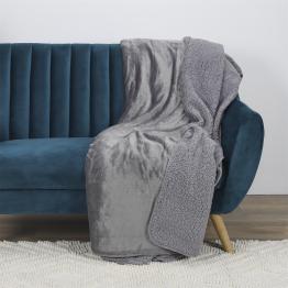 Plaid flanelle sherpa gris XXL 140x200 cm