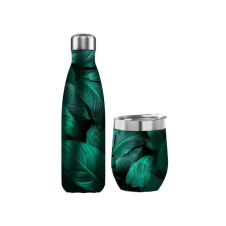 Set bouteille et mug Tropical noir vert foncé Little Marcel