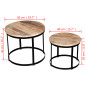 Table basse 2 pcs Bois de manguier brut Rond 40/50 cm