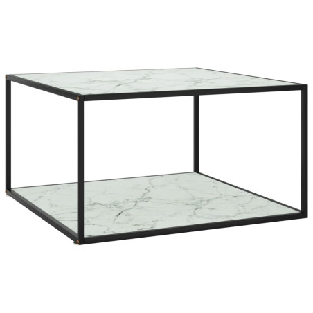 Table basse Noir avec verre marbre blanc 90x90x50 cm