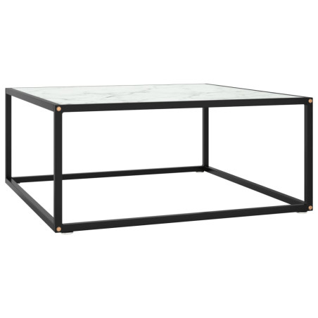 Table basse Noir avec verre marbre blanc 80x80x35 cm