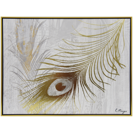 Toile Plume de Paon dorée 60 x 80