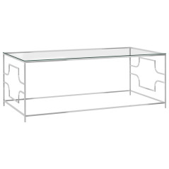 Table basse Argenté 120x60x45 cm Acier inoxydable et verre