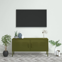 Meuble TV Vert olive 105x35x50 cm Acier