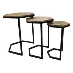 HSM Collection - Ensemble 3 tables gigognes hexagonales - Bois de manguier