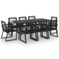 Ensemble à dîner d'extérieur 9 pcs Rotin PVC Noir